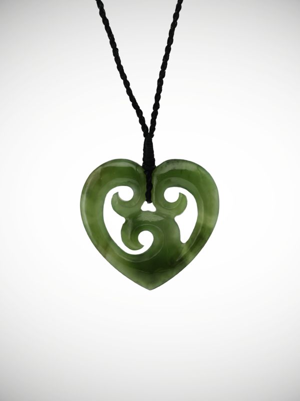 Moko Pounamu Heart Genuine NZ Kahurangi Greenstone - Oneroa