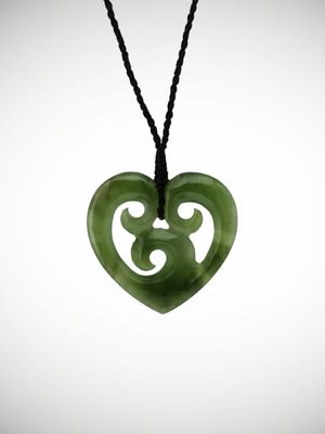 Moko Pounamu Heart Genuine NZ Kahurangi Greenstone - Oneroa