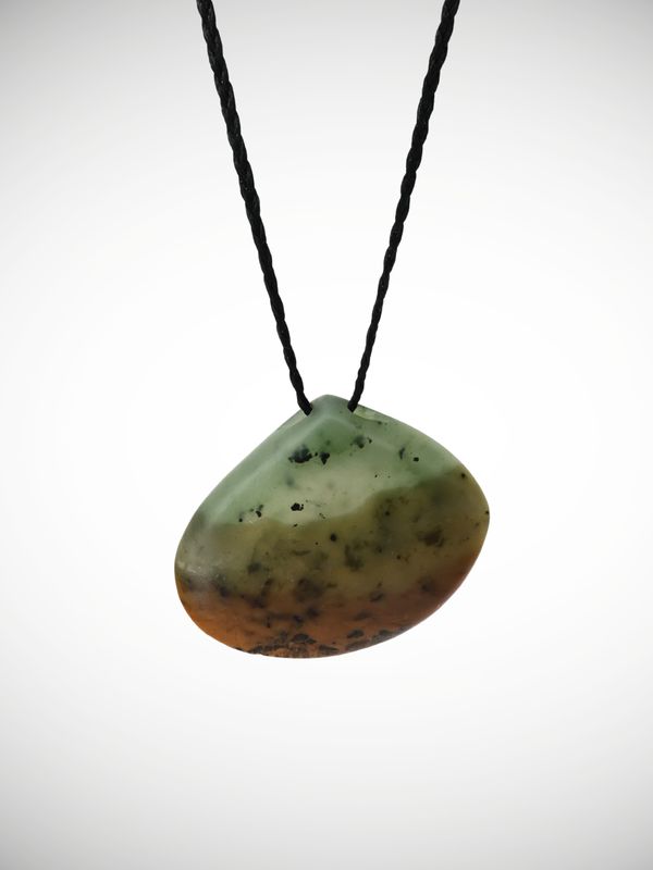 Moko Pounamu Pipi Shell Pendant Genuine NZ Kahurangi Flower Greenstone - Mangatapu