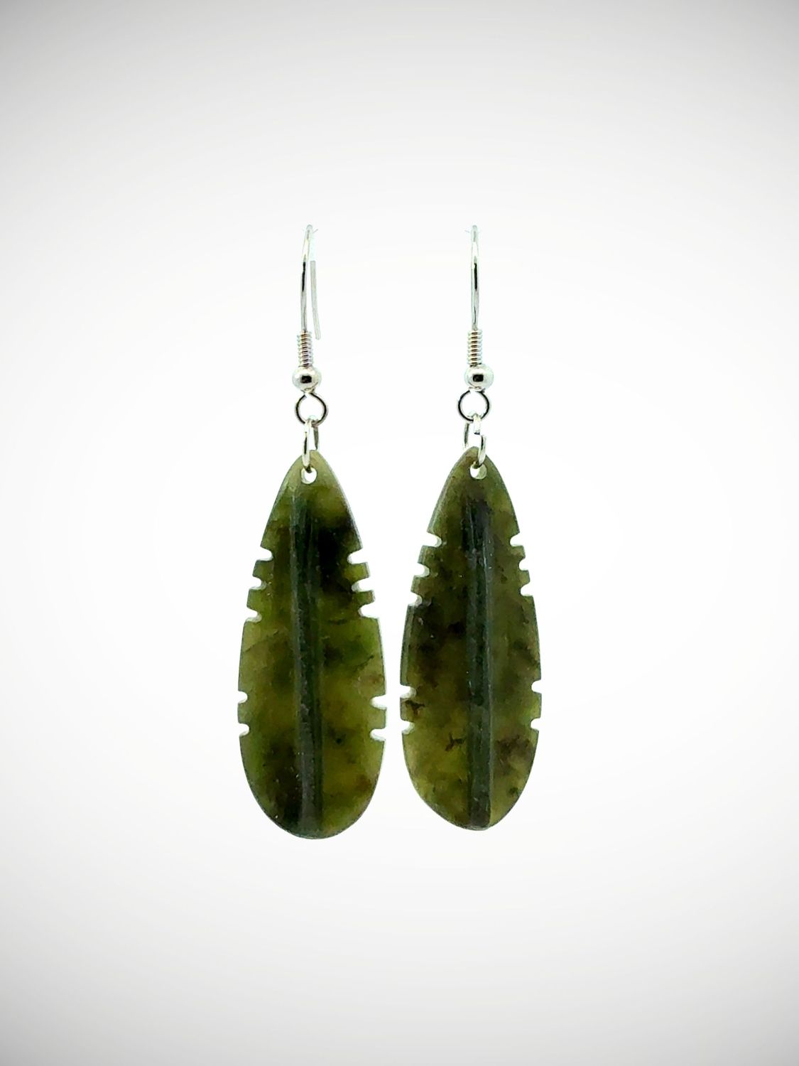 Moko Pounamu Genuine NZ Kawakawa Greenstone & Sterling Silver Earrings - Waiareka Moko Pounamu Genuine NZ Kawakawa Greenstone & Sterling Silver Earrings - Waiareka