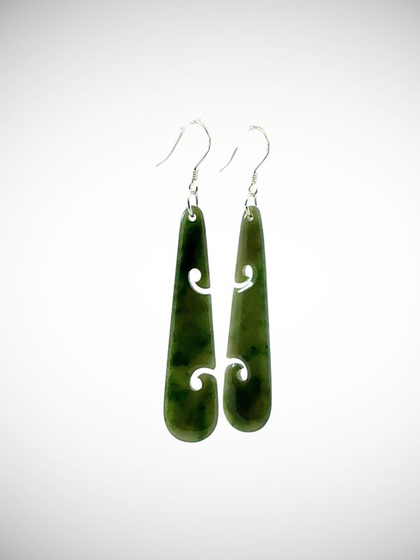 Moko Pounamu Genuine NZ Kawakawa Greenstone & Sterling Silver Earrings - Waiariki