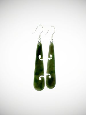 Moko Pounamu Genuine NZ Kawakawa Greenstone & Sterling Silver Earrings - Waiariki