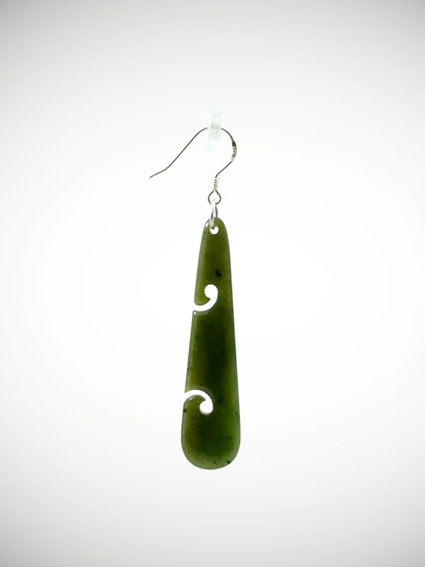 Moko Pounamu Genuine NZ Kawakawa Greenstone & Sterling Silver Earrings - Waiapu