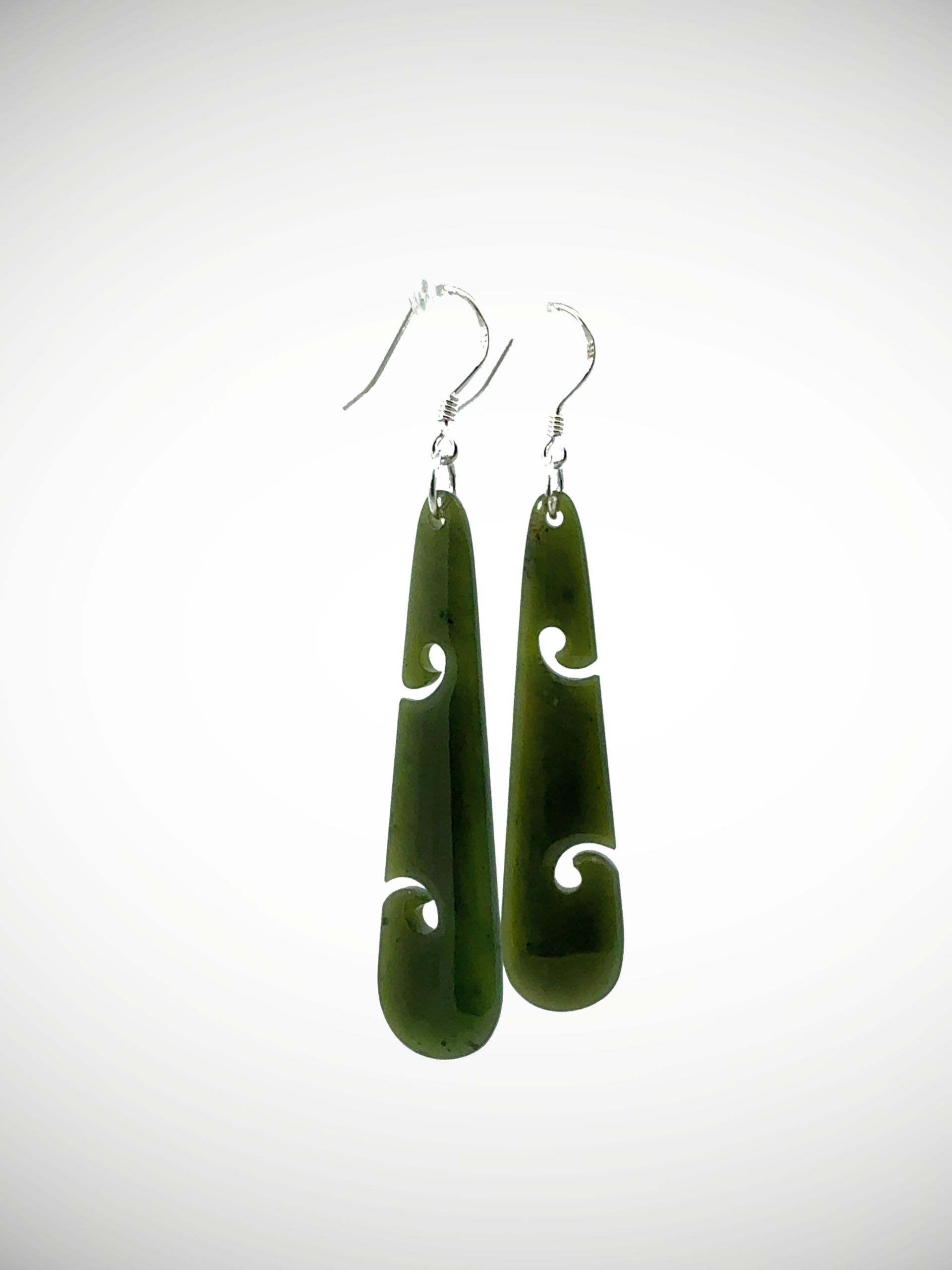 Moko Pounamu Genuine NZ Kawakawa Greenstone & Sterling Silver Earrings - Waiapu