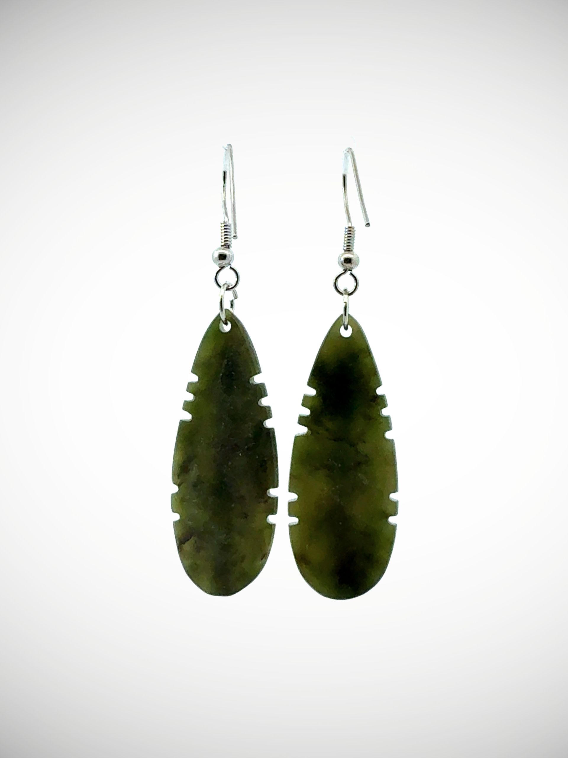 Moko Pounamu Genuine NZ Kawakawa Greenstone & Sterling Silver Earrings - Waiareka