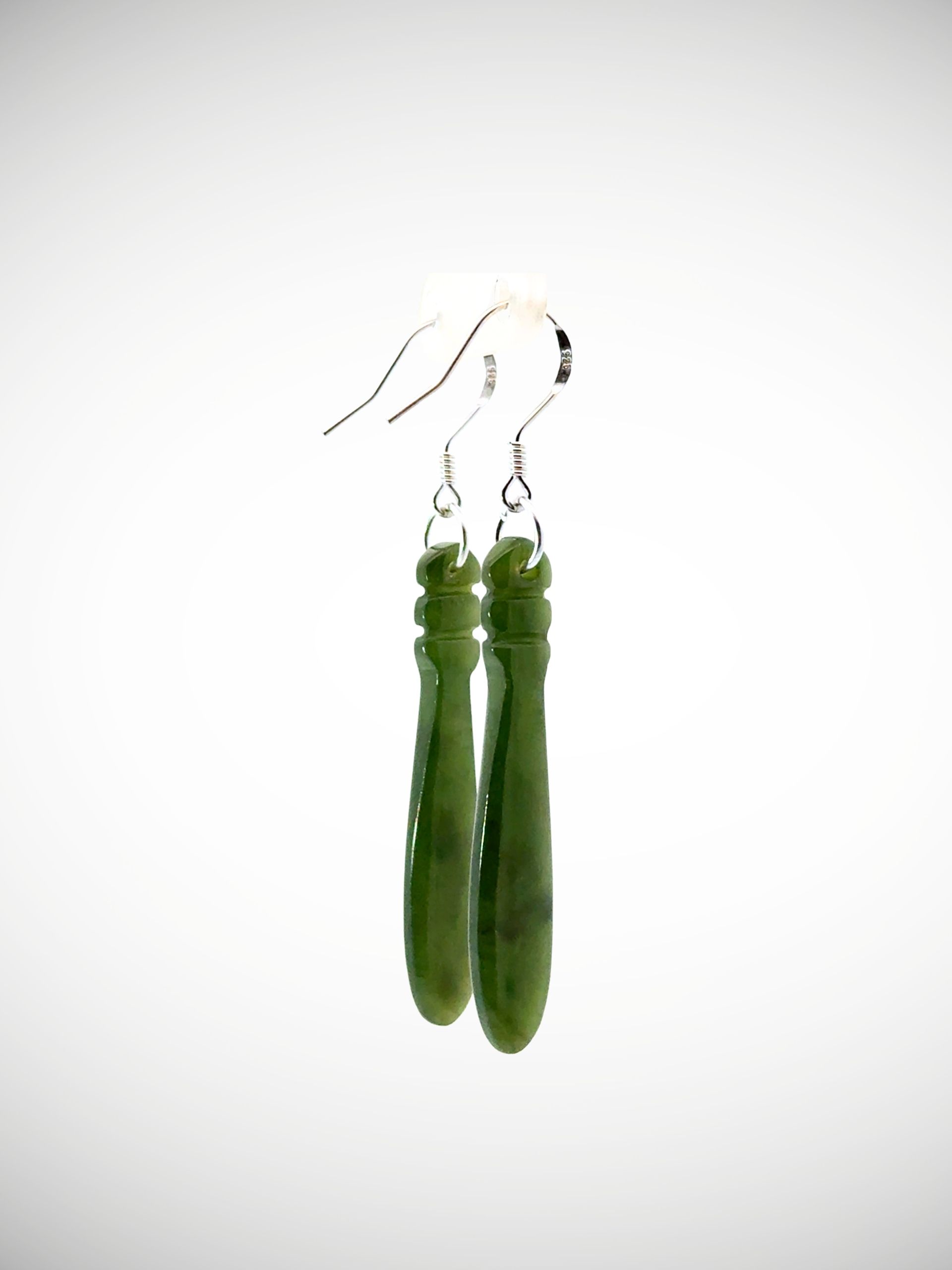 Moko Pounamu Genuine NZ Kahurangi Greenstone & Sterling Silver Earrings - Waiau