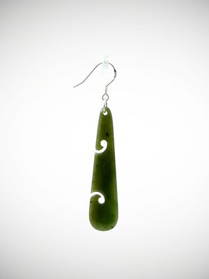 Moko Pounamu Genuine NZ Kawakawa Greenstone & Sterling Silver Earrings - Waiatoto