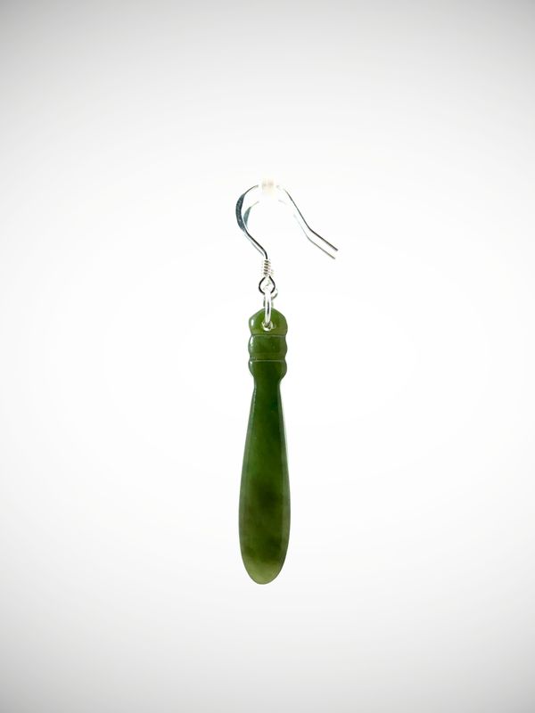 Moko Pounamu Genuine NZ Kawakawa Greenstone & Sterling Silver Earrings - Waiharuru