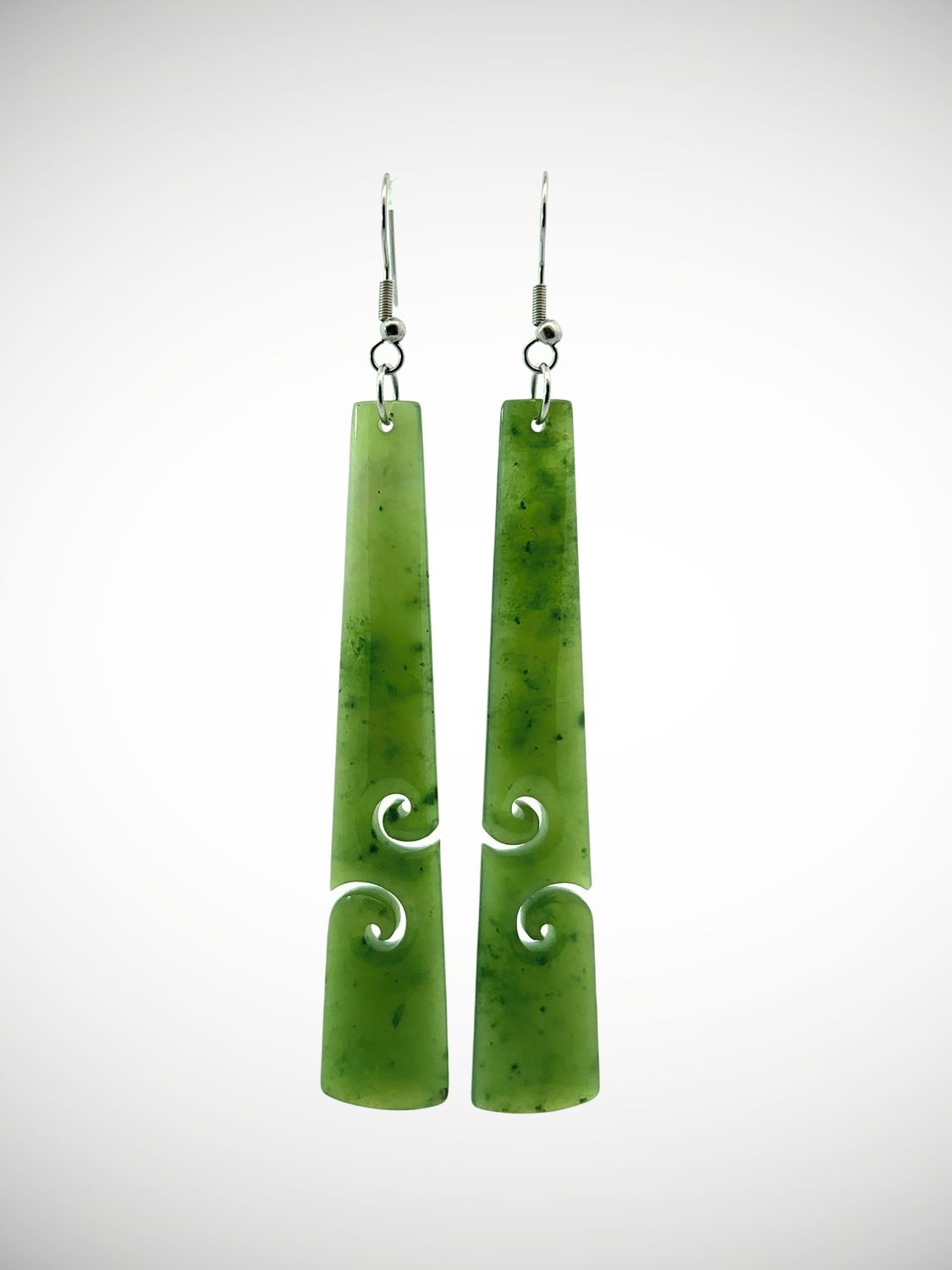 Moko Pounamu Genuine NZ Kawakawa Greenstone & Sterling Silver Earrings - Waihou Moko Pounamu Genuine NZ Kawakawa Greenstone & Sterling Silver Earrings - Waihou