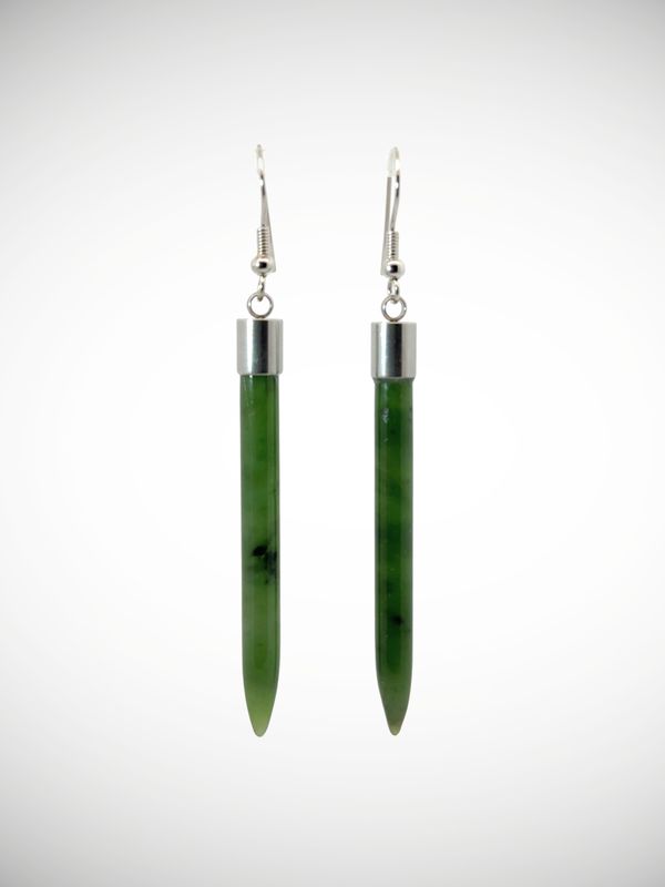 Moko Pounamu Genuine NZ Kawakawa Greenstone & Sterling Silver Earrings - Waihinau