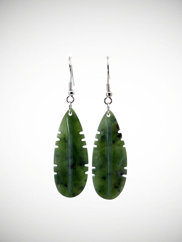 Moko Pounamu Genuine NZ Kawakawa Greenstone & Sterling Silver Earrings - Waihirere