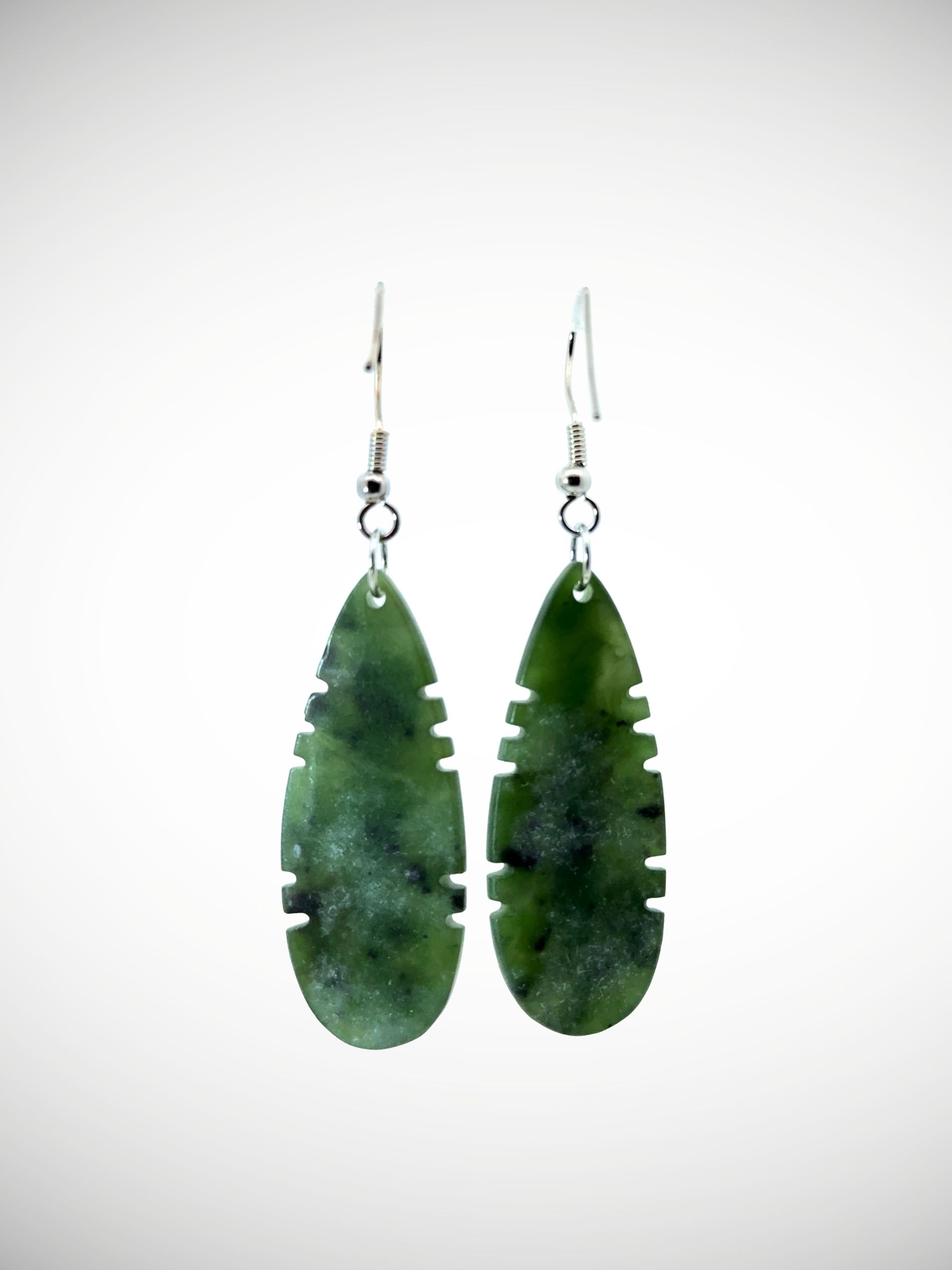 Moko Pounamu Genuine NZ Kawakawa Greenstone & Sterling Silver Earrings - Waihirere