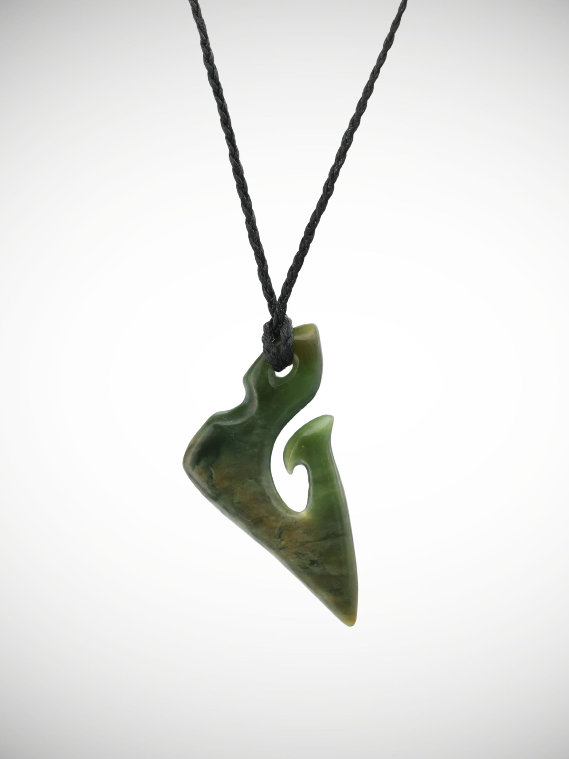 Moko Pounamu Hei Matau (Hook) Genuine NZ Kawakawa Flower Greenstone - Mangatea