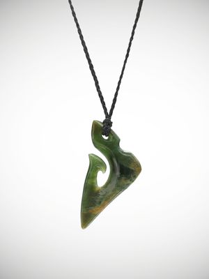 Moko Pounamu Hei Matau (Hook) Genuine NZ Kawakawa Flower Greenstone - Mangatea Moko Pounamu Hei Matau (Hook) Genuine NZ Kawakawa Flower Greenstone - Mangatea