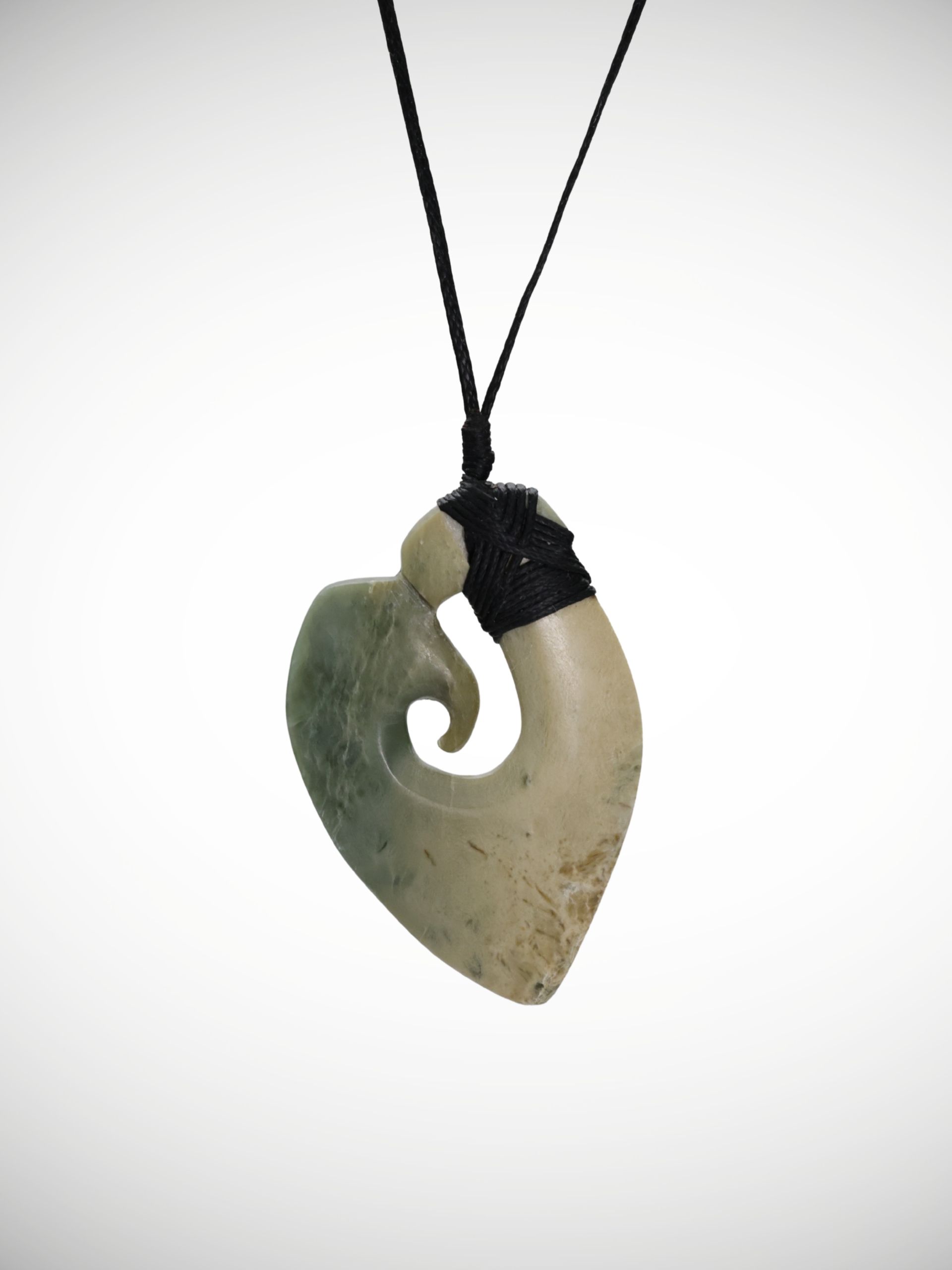 Moko Pounamu Hei Matau Genuine NZ Inanga Flower Greenstone - Kararoa