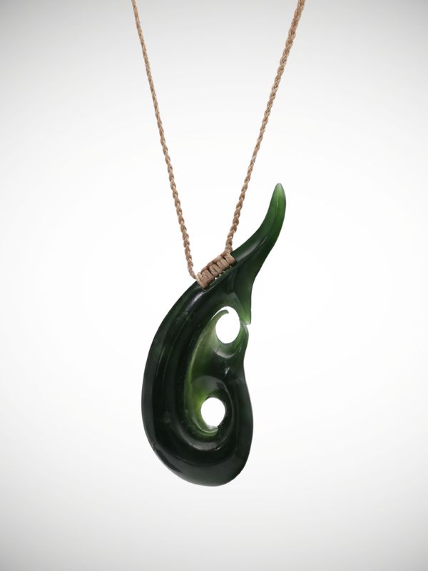Moko Pounamu Hei Matau Genuine NZ Kawakawa Greenstone - Mangamahoe