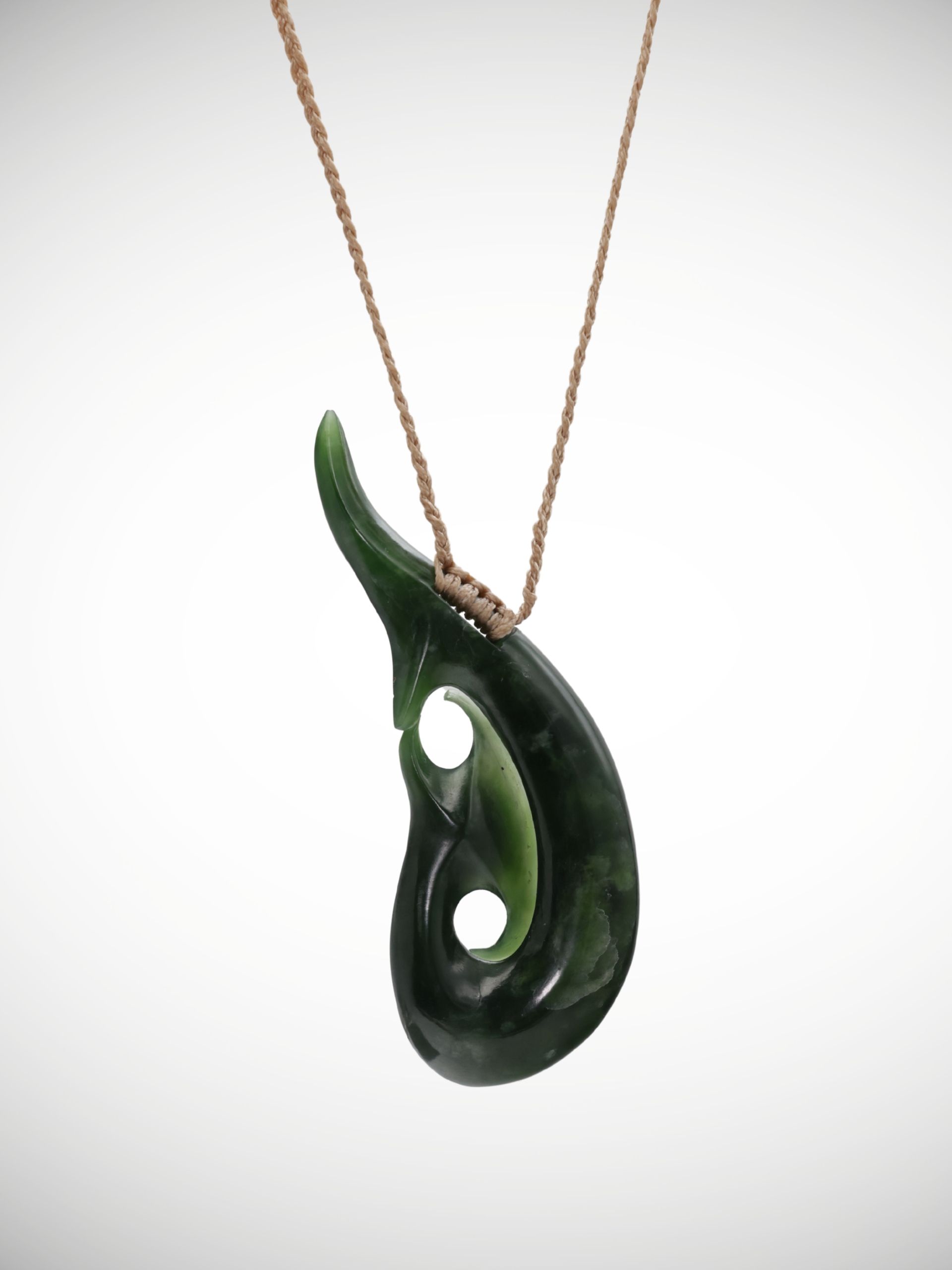 Moko Pounamu Hei Matau Genuine NZ Kawakawa Greenstone - Mangamahoe