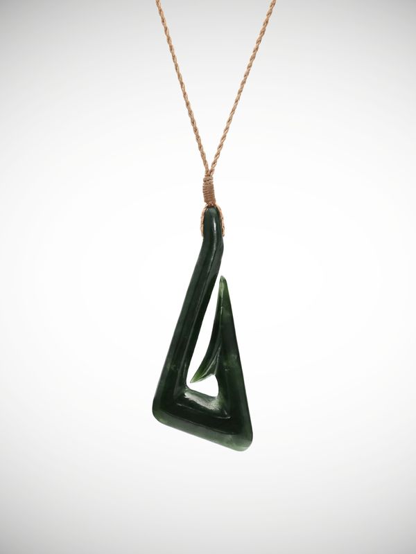 Moko Pounamu Hei Matau Genuine NZ Kawakawa Greenstone - Mangamuka