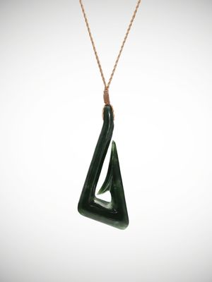 Moko Pounamu Hei Matau Genuine NZ Kawakawa Greenstone - Mangamuka