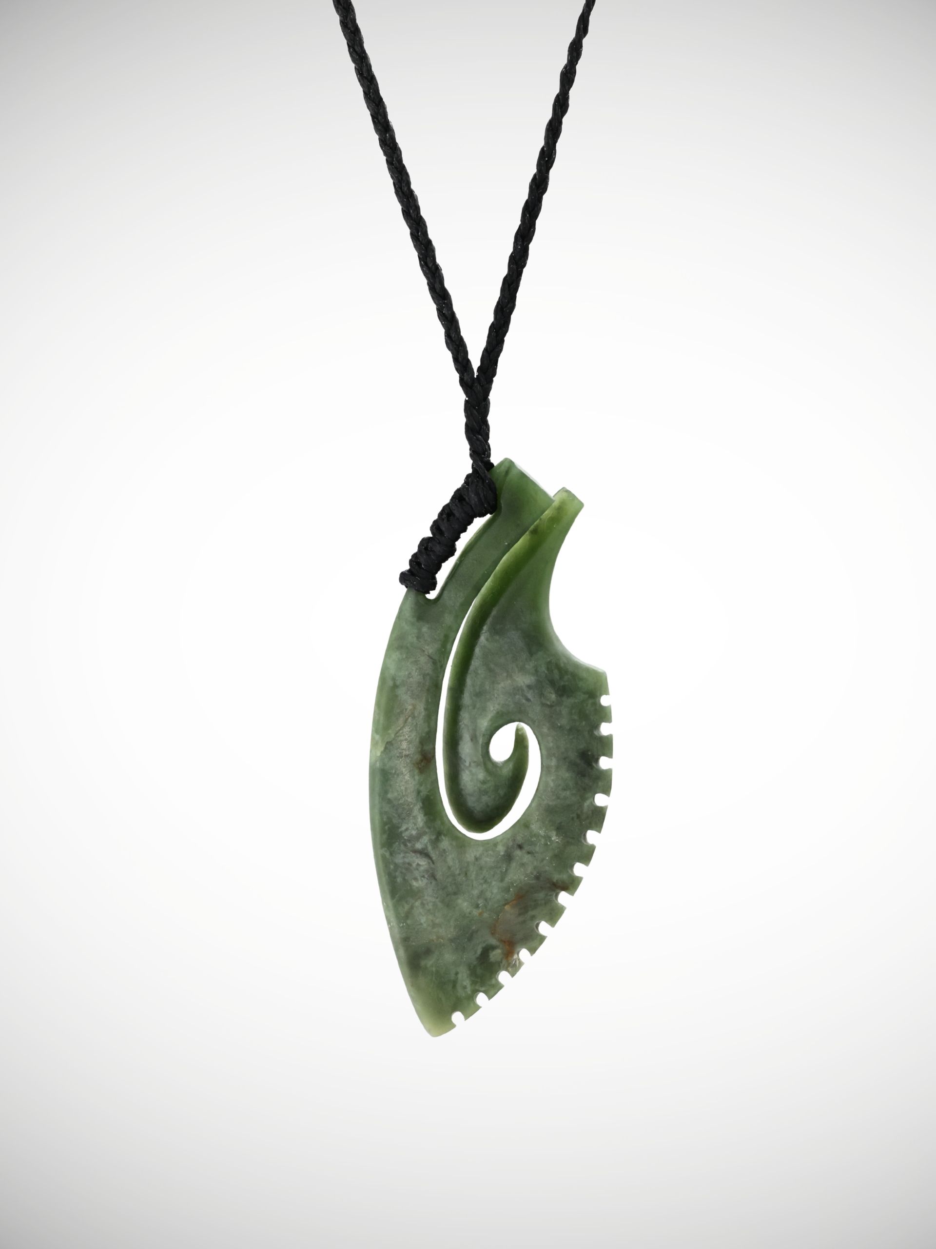 Moko Pounamu Hei Matau Genuine NZ Kahotea Flower Greenstone - Mangaohae