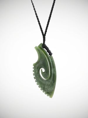 Moko Pounamu Hei Matau Genuine NZ Kahotea Flower Greenstone - Mangaohae