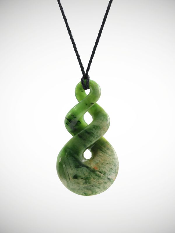 Moko Pounamu Double Pikorua (Twist) NZ Genuine Kahurangi Flower Greenstone - Mangamahu