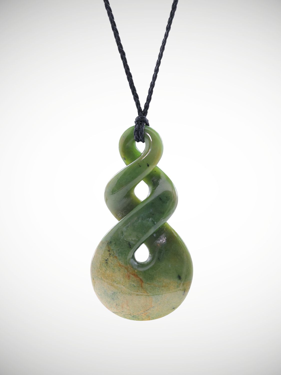 Moko Pounamu Double Pikorua (Twist) NZ Genuine Raukaraka Greenstone - Motukokopu