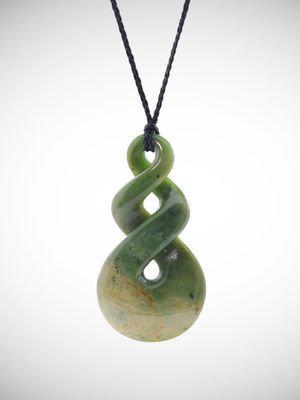Moko Pounamu Double Pikorua (Twist) NZ Genuine Raukaraka Greenstone - Motukokopu Moko Pounamu Double Pikorua (Twist) NZ Genuine Raukaraka Greenstone - Motukokopu