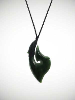 Moko Pounamu Hei Matau Genuine NZ Kawakawa Greenstone - Motupiu