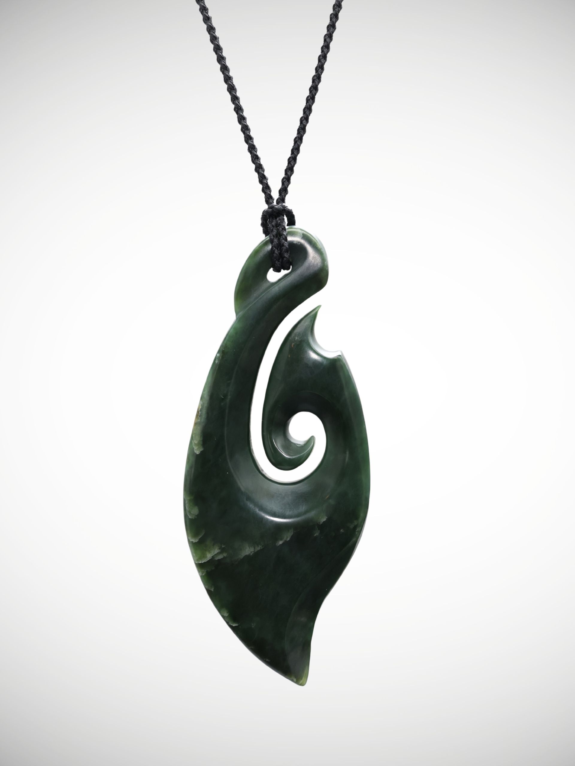 Moko Pounamu Hei Matau Genuine NZ Kawakawa Greenstone - Motutaiko