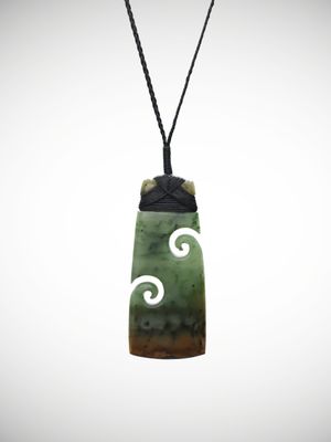 Moko Pounamu Toki with Koru Genuine NZ Inanga Flower Greenstone - Ohikanui