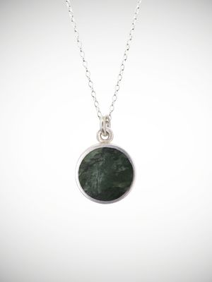 Moko Pounamu Genuine NZ Kawakawa Greenstone & Sterling Silver Disc Pendant - Kaiaua