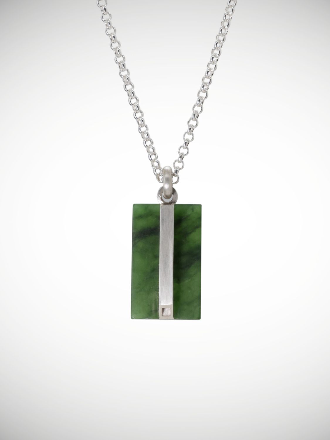 Moko Pounamu Genuine NZ Kawakawa Greenstone & Sterling Silver Block Pendant - Kaihu