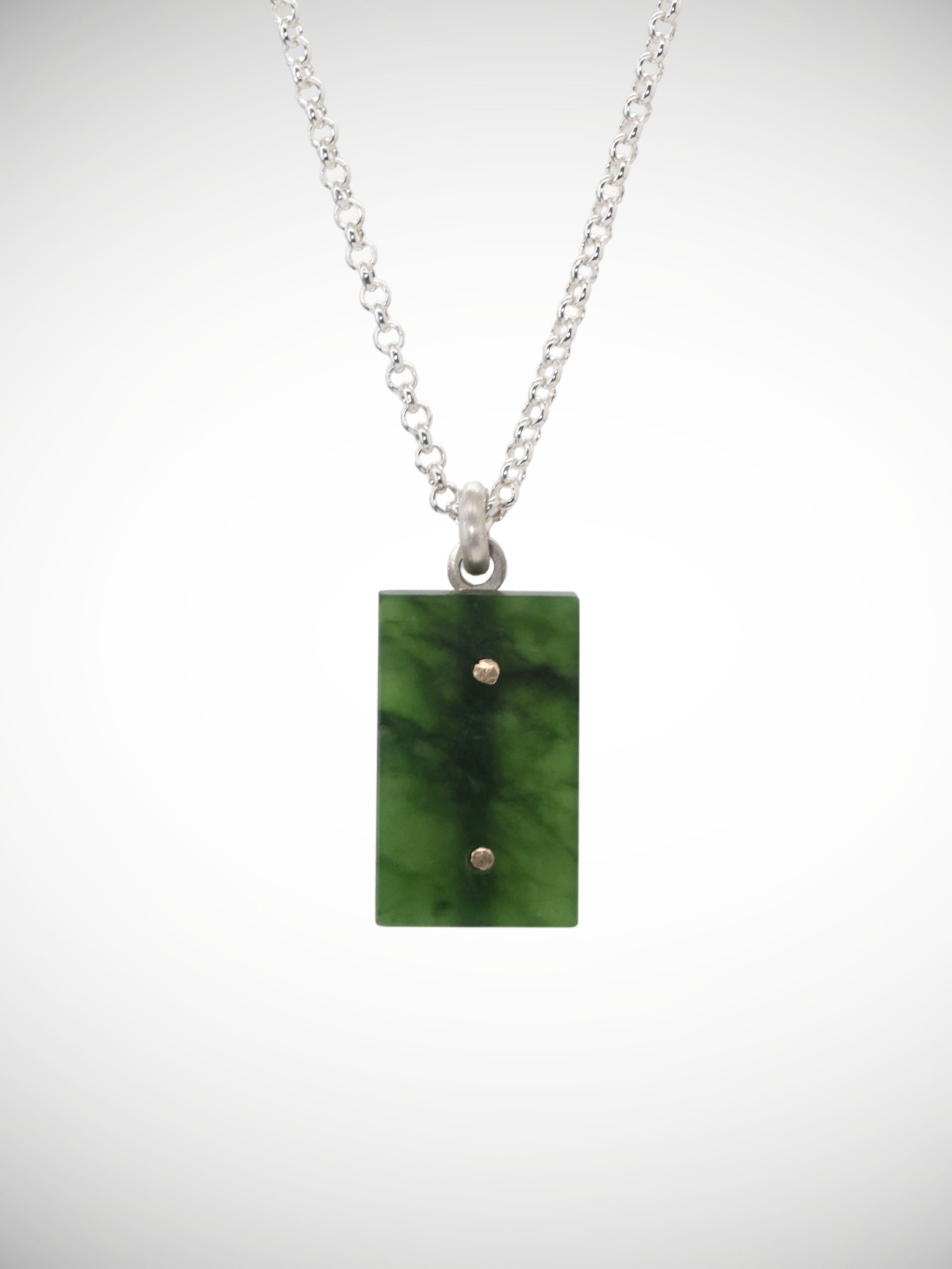 Moko Pounamu Genuine NZ Kawakawa Greenstone & Sterling Silver Block Pendant - Kaihu