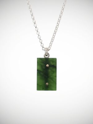 Moko Pounamu Genuine NZ Kawakawa Greenstone, Sterling Silver & 9ct Gold Pinned Block Pendant - Kaihu