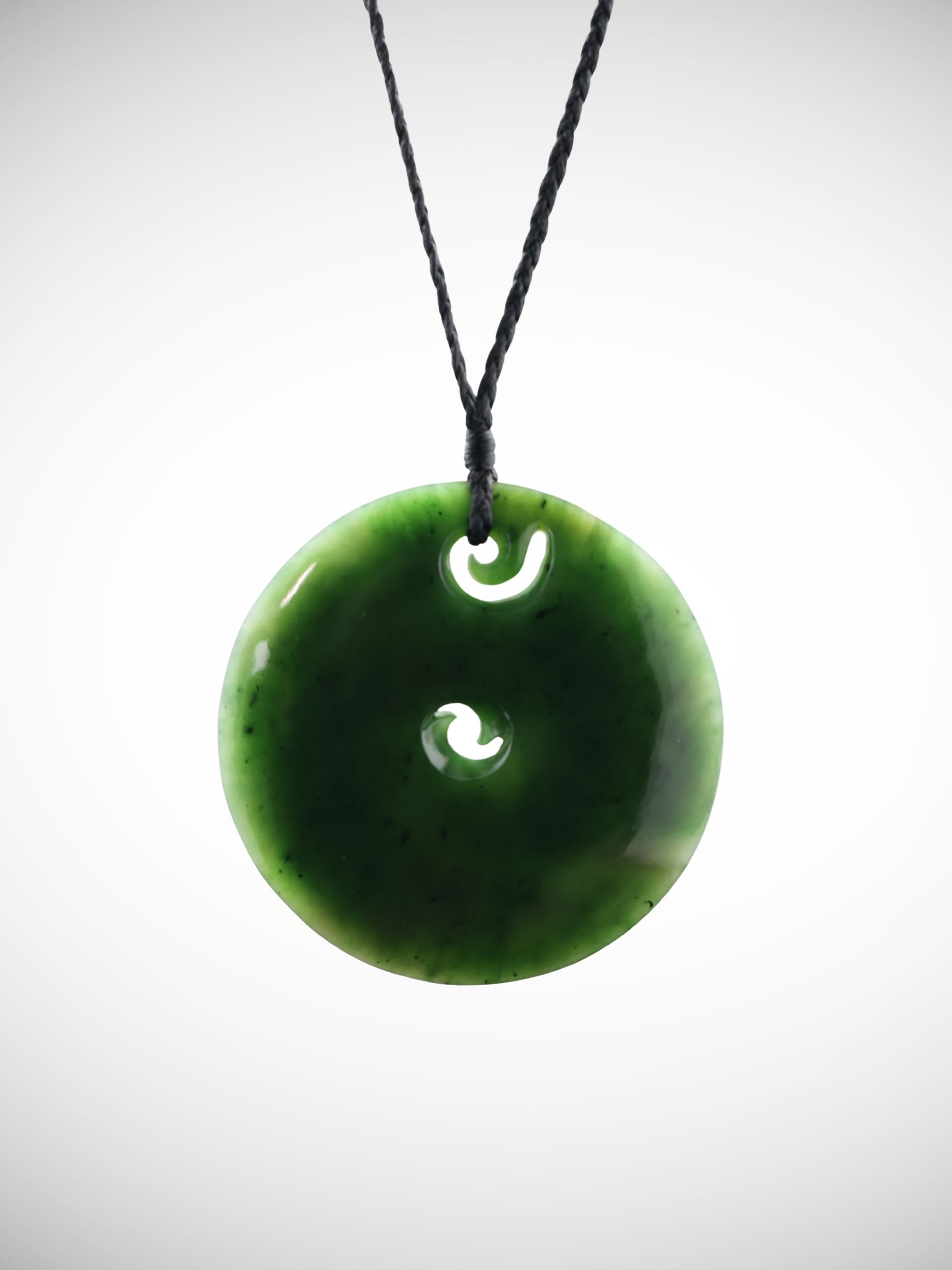 Moko Pounamu Double Koru NZ Genuine Kawakawa Greenstone - Moanaroa