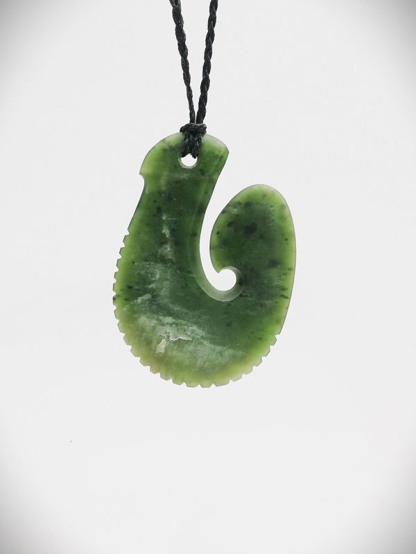 Moko Pounamu Hei Matau (Hook) NZ Genuine Hapopo Greenstone - Paerata
