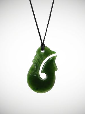 Moko Pounamu Hei Matau Genuine NZ Kawakawa Greenstone - Moanariri