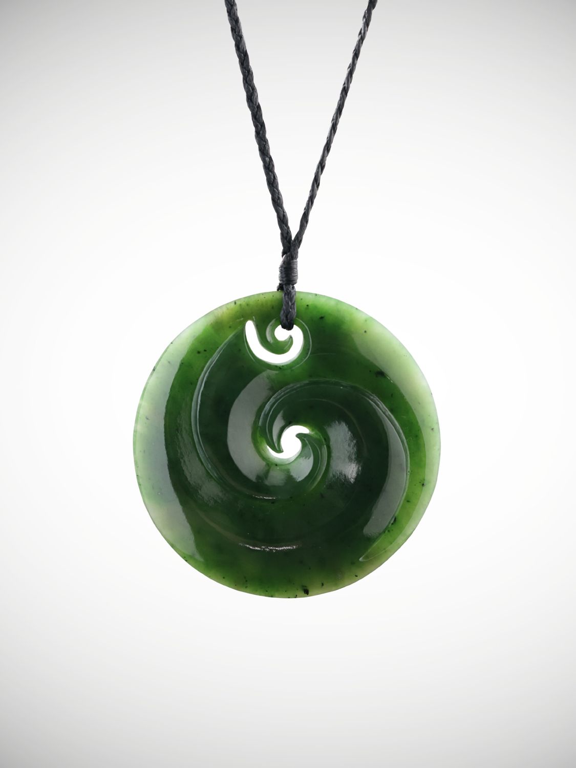 Moko Pounamu Double Koru NZ Genuine Kawakawa Greenstone - Moanaroa