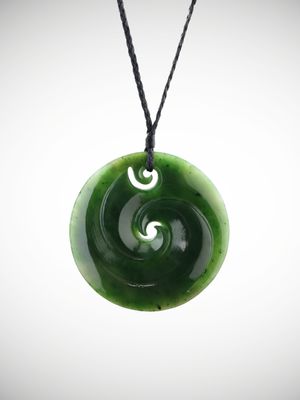 Moko Pounamu Double Koru NZ Genuine Kawakawa Greenstone - Moanaroa