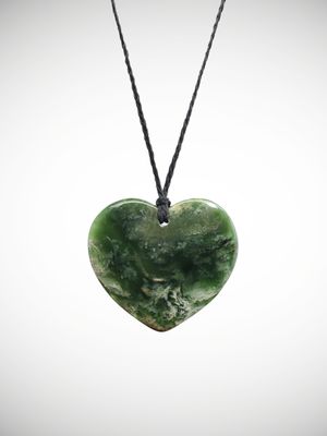 Moko Pounamu Heart Genuine NZ Kawakawa Flower Greenstone - Aratapu Moko Pounamu Heart Genuine NZ Kawakawa Flower Greenstone - Aratapu