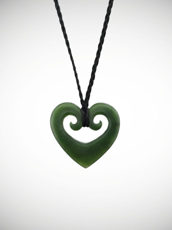 Moko Pounamu Heart Genuine NZ Kawakawa Greenstone - Awatuna