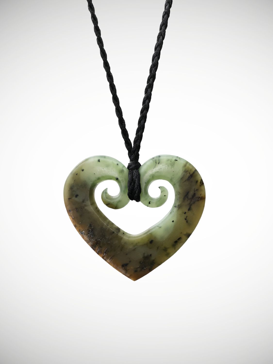Moko Pounamu Heart Genuine NZ Kawakawa Flower Greenstone - Epiha