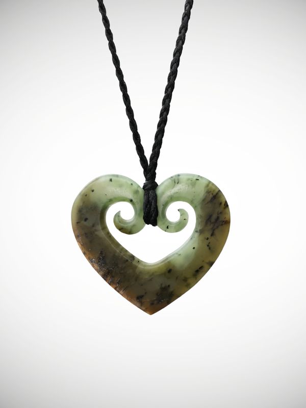 Moko Pounamu Heart Genuine NZ Kawakawa Flower Greenstone - Epiha