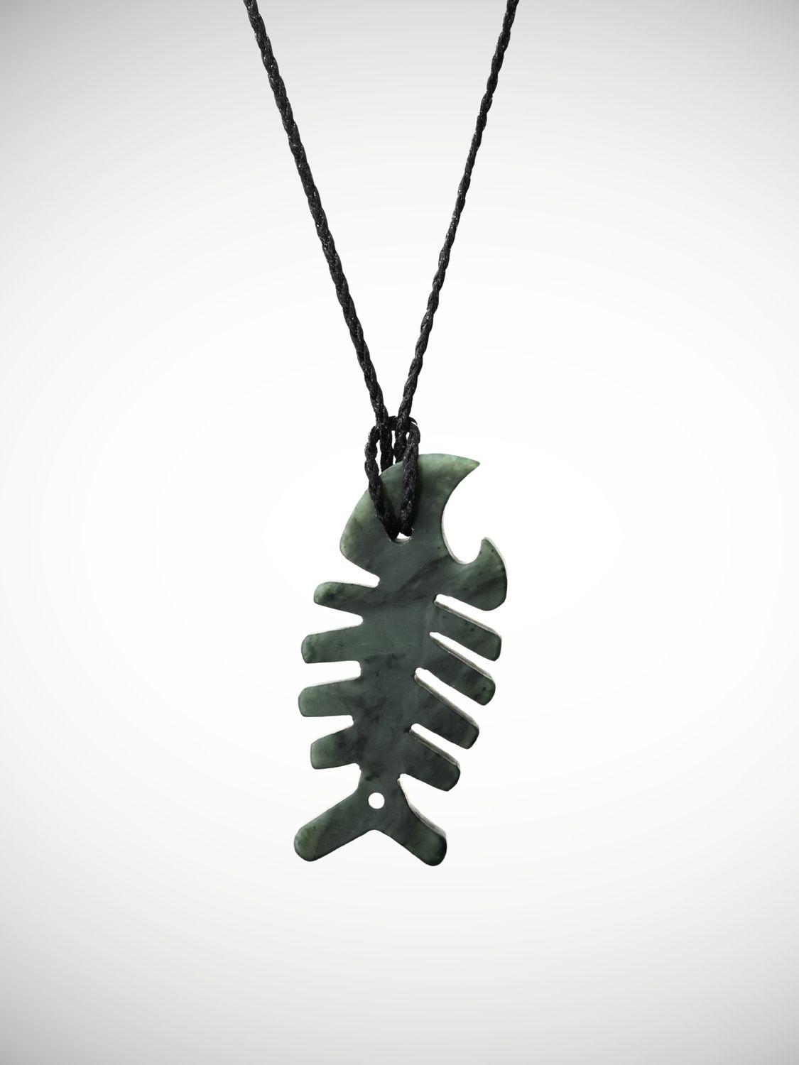 Moko Pounamu Contemporary Ika Design NZ Genuine Kawakawa Greenstone - Awamangu