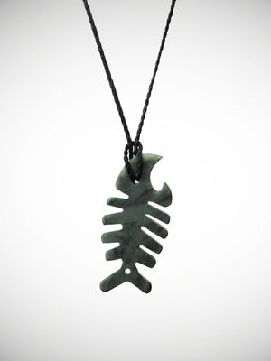 Moko Pounamu Contemporary Ika Design Genuine NZ Kawakawa Greenstone - Awamangu