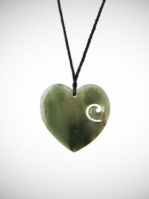 Moko Pounamu Heart Genuine NZ Inanga Greenstone - Kaihinu