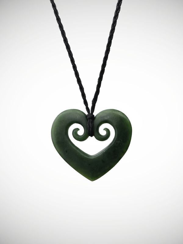 Moko Pounamu Heart Genuine NZ Kawakawa Greenstone - Hokanui