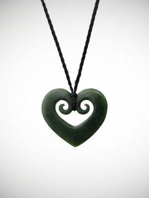 Moko Pounamu Heart Genuine NZ Kawakawa Greenstone - Hokanui Moko Pounamu Heart Genuine NZ Kawakawa Greenstone - Hokanui
