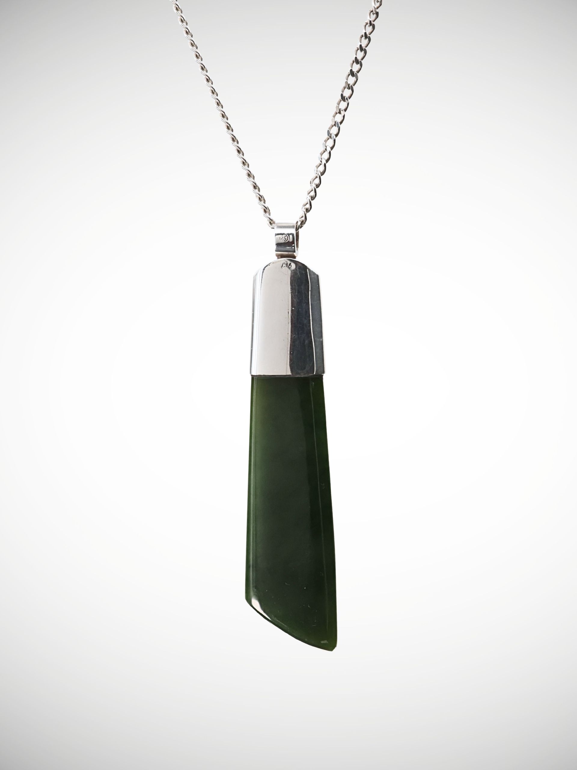 Moko Pounamu Genuine NZ Kawakawa Greenstone & Sterling Silver Drop Pendant - Kaimai